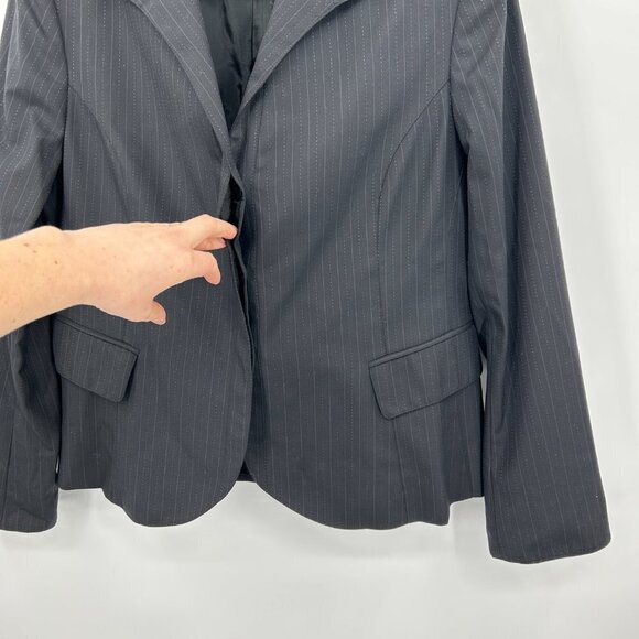 LAFAYETTE 148 Black White Pinstripe Button Up Blazer Jacket Size 14 - Picture 3 of 5